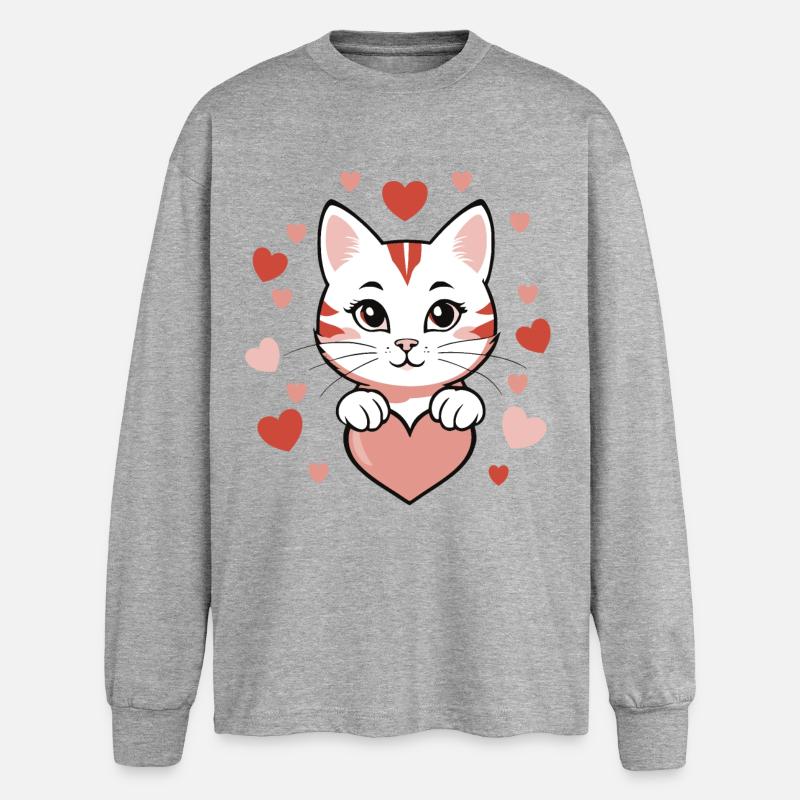 katze mit herzen love - Oversized Langarmshirt  - Grau meliert