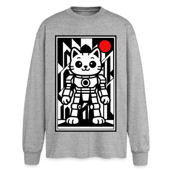 Un robot chat dans l'espace avec la planète rouge - T-shirt manches longues oversize - gris chiné - Devant - AI Model Female 180 light (180cm)