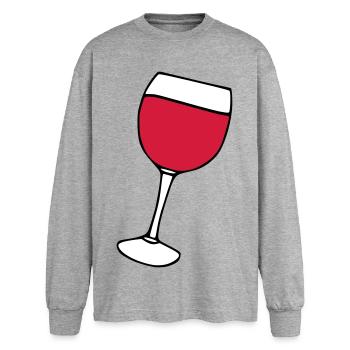 Rotwein im Glas - Oversized Langarmshirt  - Grau meliert - Vorne - AI Model Female 180 light (180cm)