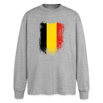 Brushed Belgian Flag Stripes - Oversized Long Sleeve T-Shirt - sports grey - Front - AI Model Female 180 light (180cm)