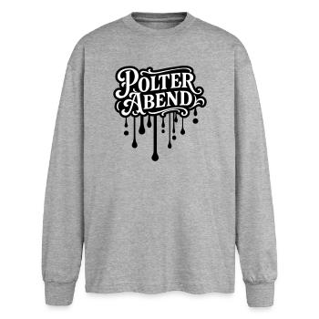 Polter Abend Polterhochzeit - Oversized Langarmshirt  - Grau meliert - Vorne - AI Model Female 180 light (180cm)