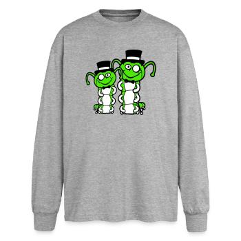 2 messieurs chenille chapeau haut de forme monocle noeud papillon riche - T-shirt manches longues oversize - gris chiné - Devant - AI Model Female 180 light (180cm)