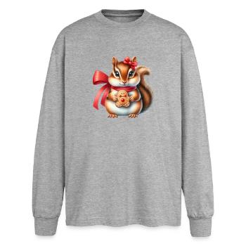 Ginger Squirrel with Cookie - Oversized Long Sleeve T-Shirt - sports grey - Front - AI Model Female 180 light (180cm)