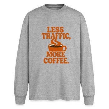 Productivité Caféinée : Zéro Perte de Temps - T-shirt manches longues oversize - gris chiné - Devant - AI Model Female 180 light (180cm)
