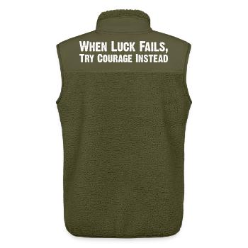 Courage Over Luck: Distressed Typography - Unisex Sherpa Gilet by Stanley/Stella - khaki - Back - AI Model Male 178 light (178cm)