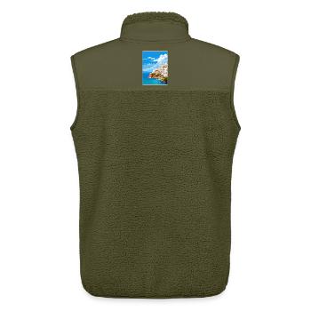 Kythère Grèce Voyage Affiche Peinture Souvenir WPA - Veste sans manches sherpa unisexe Stanley/Stella - kaki - Dos - AI Model Male 178 light (178cm)