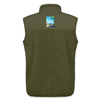 Affiche de voyage du Golden Gate de San Francisco en Californie - Veste sans manches sherpa unisexe Stanley/Stella - kaki - Dos - AI Model Male 178 light (178cm)
