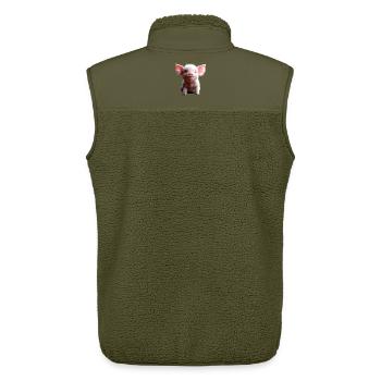 Cochon domestique Cochon Cochon Porcelet Cochon - Veste sans manches sherpa unisexe Stanley/Stella - kaki - Dos - AI Model Male 178 light (178cm)