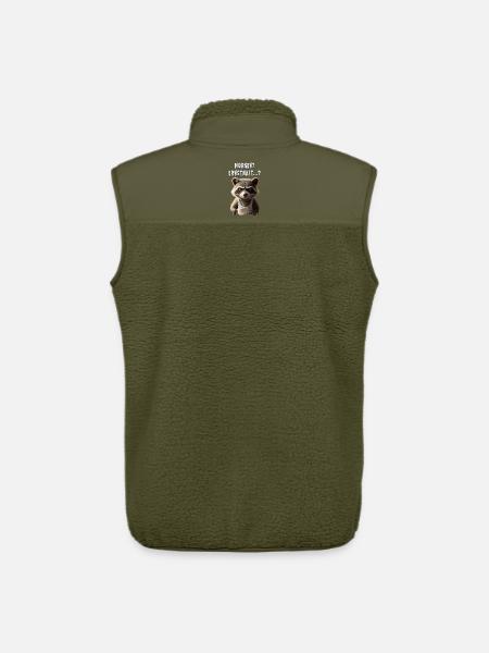 Grumpy raccoon with coffee saying morning grouch - Unisex Sherpa Gilet by Stanley/Stella - khaki