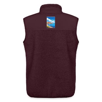 Peloponnese Travel Poster Souvenir Postcard Paint - Unisex Sherpa Gilet by Stanley/Stella - maroon - Back - AI Model Male 178 light (178cm)
