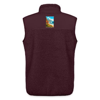Fuerteventura Spanien Reiseplakat Cityscape WPA - Unisex Sherpaweste von Stanley/Stella - Maroon - Hinten - AI Model Male 178 light (178cm)