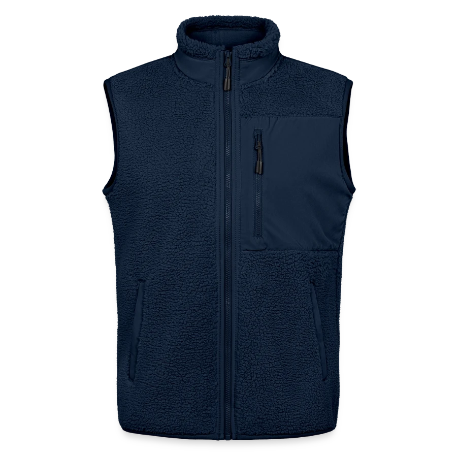 Interlaken badge on a unisex sherpa gilet by stanley/stella, navy