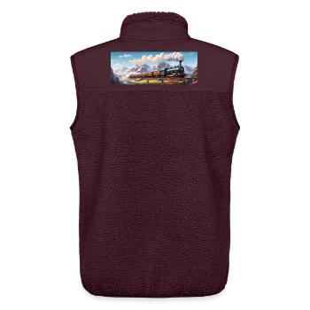 Nostalgic Railway Train with Steam Locomotive - Unisex Sherpa Gilet by Stanley/Stella - maroon - Back - AI Model Male 178 light (178cm)