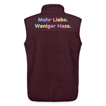 Mehr Liebe Shirt Sticker für Frauen und Männer - Unisex Sherpaweste von Stanley/Stella - Maroon - Hinten - AI Model Male 178 light (178cm)