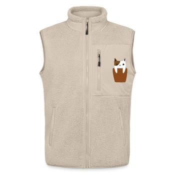 Brusttasche mit Katze - Unisex Sherpaweste von Stanley/Stella - Beige - Vorne - AI Model Male 178 light (178cm) & AI Model Female 172 light (172cm)