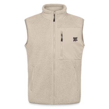 Beschütze deinen Frieden | Minimale Retro-Typografie - Unisex Sherpaweste von Stanley/Stella - Beige - Vorne - AI Model Male 178 light (178cm) & AI Model Female 172 light (172cm)