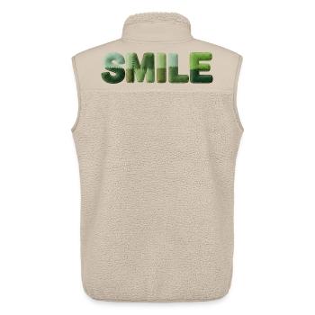 Sourire patchwork Motif positif pour une bonne humeur - Veste sans manches sherpa unisexe Stanley/Stella - beige - Dos - AI Model Male 178 light (178cm)