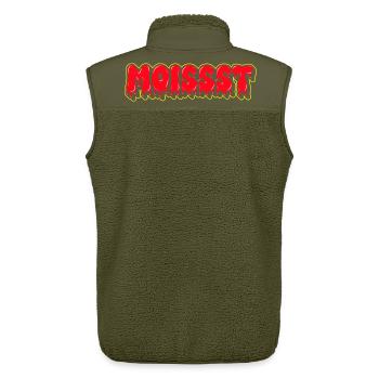 Mot-mot en police grasse humide - Veste sans manches sherpa unisexe Stanley/Stella - kaki - Dos - AI Model Male 178 light (178cm)