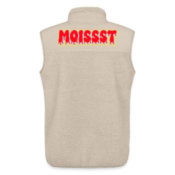 Mot-mot en police grasse humide - Veste sans manches sherpa unisexe Stanley/Stella - beige - Dos - AI Model Male 178 light (178cm)
