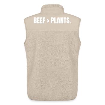 BŒUF > PLANTS | Steak carnivore au lieu de plantes - Veste sans manches sherpa unisexe Stanley/Stella - beige - Dos - AI Model Male 178 light (178cm)