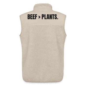 BŒUF > PLANTS | Steak carnivore au lieu de plantes - Veste sans manches sherpa unisexe Stanley/Stella - beige - Dos - AI Model Male 178 light (178cm)