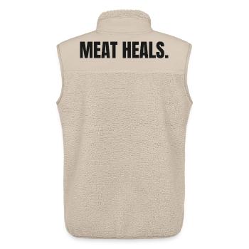 BŒUF CONSTRUIT | T-shirt Carnivore | Steak & Strength - Veste sans manches sherpa unisexe Stanley/Stella - beige - Dos - AI Model Male 178 light (178cm)