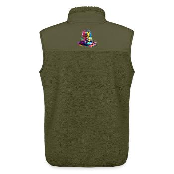 Chaton DJ - Arc-en-ciel - Veste sans manches sherpa unisexe Stanley/Stella - kaki - Dos - AI Model Male 178 light (178cm)