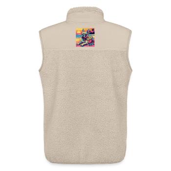 Chien apaisant sur la plage avec Just Chill écrit dessus - Veste sans manches sherpa unisexe Stanley/Stella - beige - Dos - AI Model Male 178 light (178cm)
