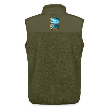 Calanques France Affiche de voyage vintage Paysage urbain - Veste sans manches sherpa unisexe Stanley/Stella - kaki - Dos - AI Model Male 178 light (178cm)