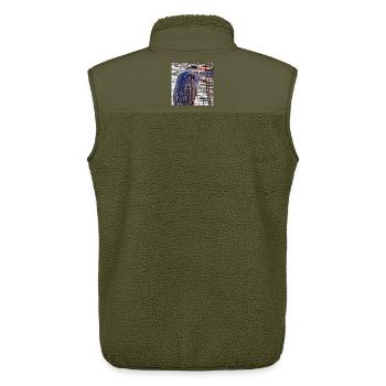 Héron cendré au lac - Photographie de nature Faune - Veste sans manches sherpa unisexe Stanley/Stella - kaki - Dos - AI Model Male 178 light (178cm)