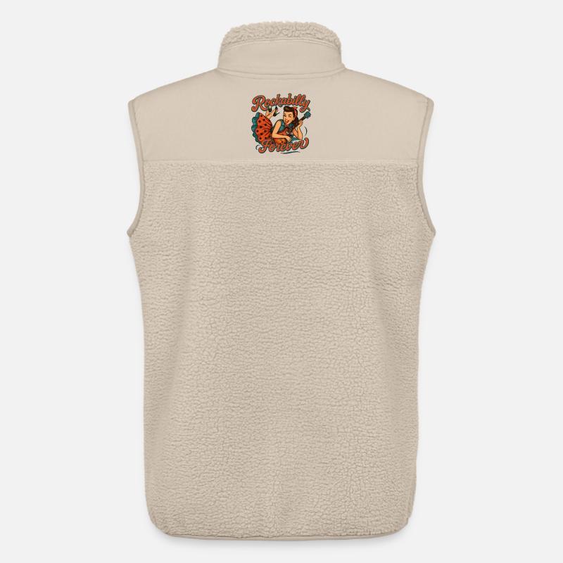 Rockabilly Forever: Rockabella med elgitarr - NORMAL PASSFORM Sherpaväst Unisex Stanley/Stella - beige