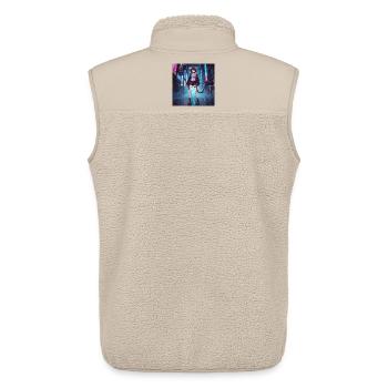 Chat néon dans le quartier cyber - Veste sans manches sherpa unisexe Stanley/Stella - beige - Dos - AI Model Male 178 light (178cm)