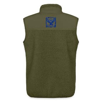 Blue Owl in Linocut Print - Unisex Sherpa Gilet by Stanley/Stella - khaki - Back - AI Model Male 178 light (178cm)