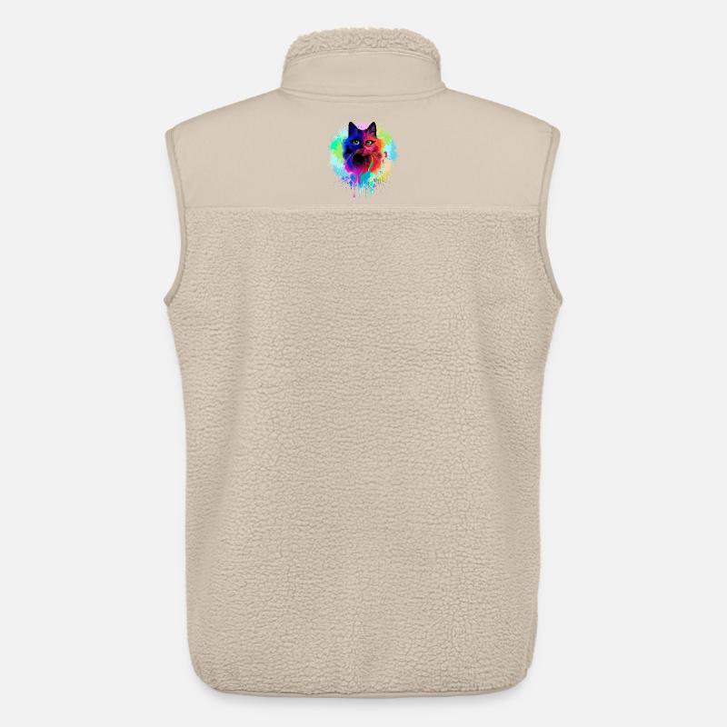 Cat Psychedelic Trippy Paint Splats - Unisex Sherpa Gilet by Stanley/Stella - beige