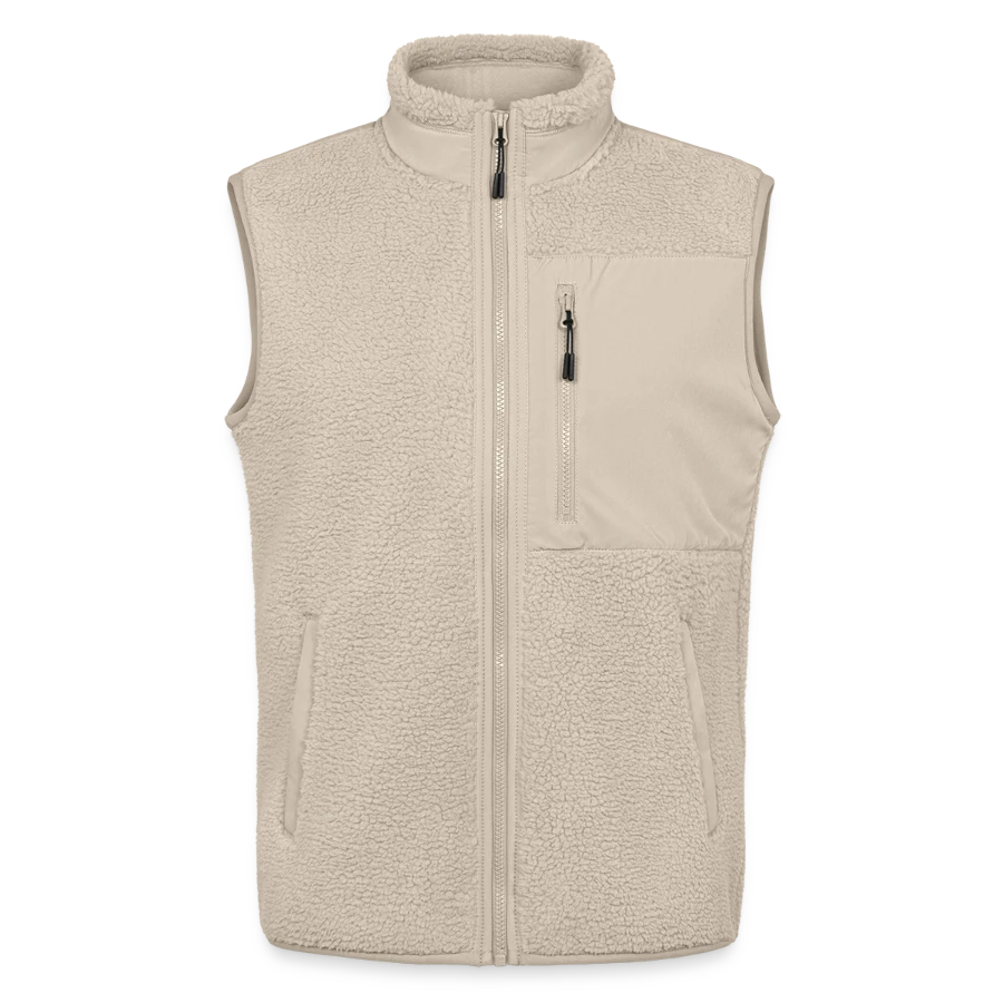 Interlaken badge on a unisex sherpa gilet by stanley/stella, beige