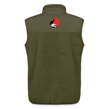 Japanese Crow Skull Red Sun – Sumi-e Raven Ink - Unisex Sherpa Gilet by Stanley/Stella - khaki - Back - AI Model Male 178 light (178cm)