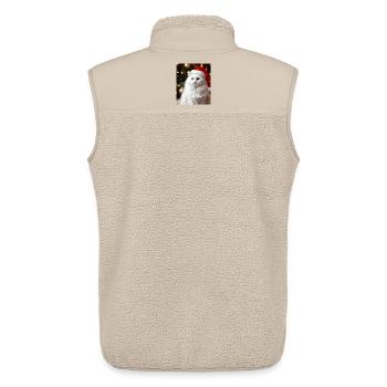 Chat blanc avec un chapeau de Père Noël, style Noël - Veste sans manches sherpa unisexe Stanley/Stella - beige - Dos - AI Model Male 178 light (178cm)