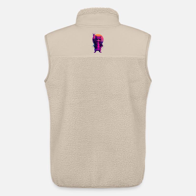 Synthwave Kater Katze Retro Sonnenuntergang - Unisex Sherpaweste von Stanley/Stella - Beige