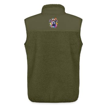 Bunte Splash Art Boxer-Hund - Unisex Sherpaweste von Stanley/Stella - Khaki - Hinten - AI Model Male 178 light (178cm)