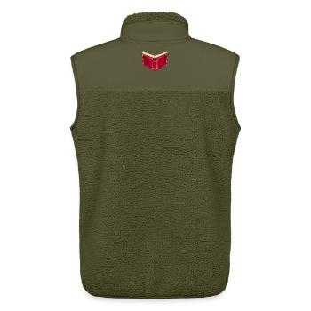 Livre rouge ouvert pour le Père Noël et Noël - Veste sans manches sherpa unisexe Stanley/Stella - kaki - Dos - AI Model Male 178 light (178cm)