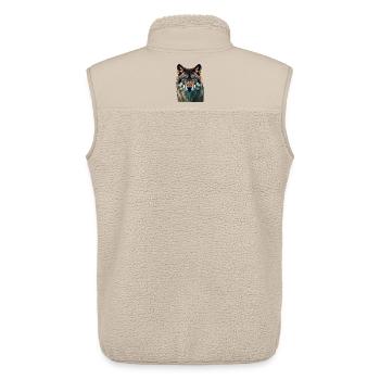 The Sapphire Gaze: Intense Portrait of a Wolf - Unisex Sherpa Gilet by Stanley/Stella - beige - Back - AI Model Male 178 light (178cm)