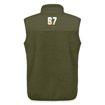 6 7 – Trendiges, minimalistisches Textdesign, - Unisex Sherpaweste von Stanley/Stella - Khaki - Hinten - AI Model Male 178 light (178cm)