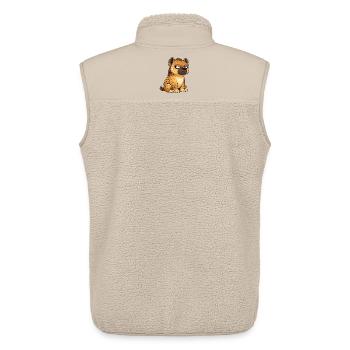 Dessin animé de hyène sceptique mignon, drôle, fantaisiste - Veste sans manches sherpa unisexe Stanley/Stella - beige - Dos - AI Model Male 178 light (178cm)