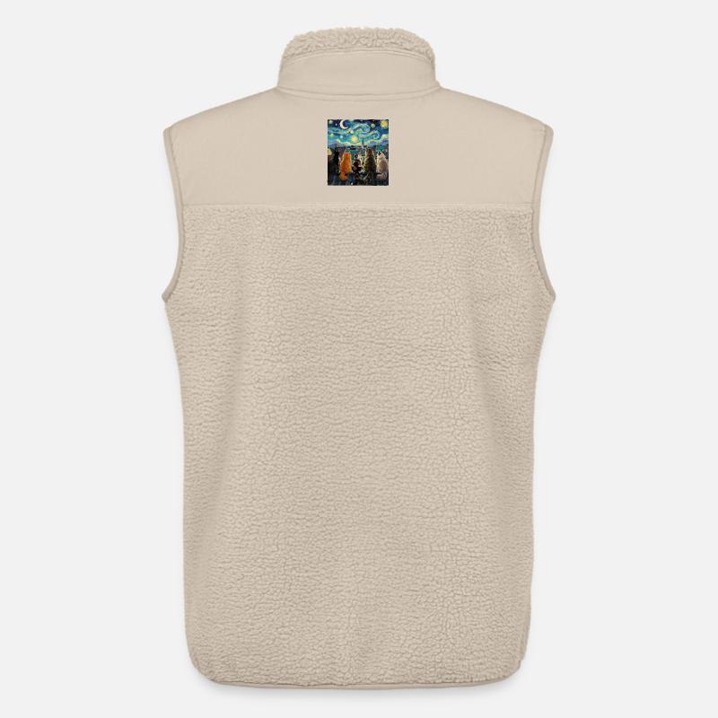 Cat Symphony Over Starry Rooftops - Unisex Sherpa Gilet by Stanley/Stella - beige