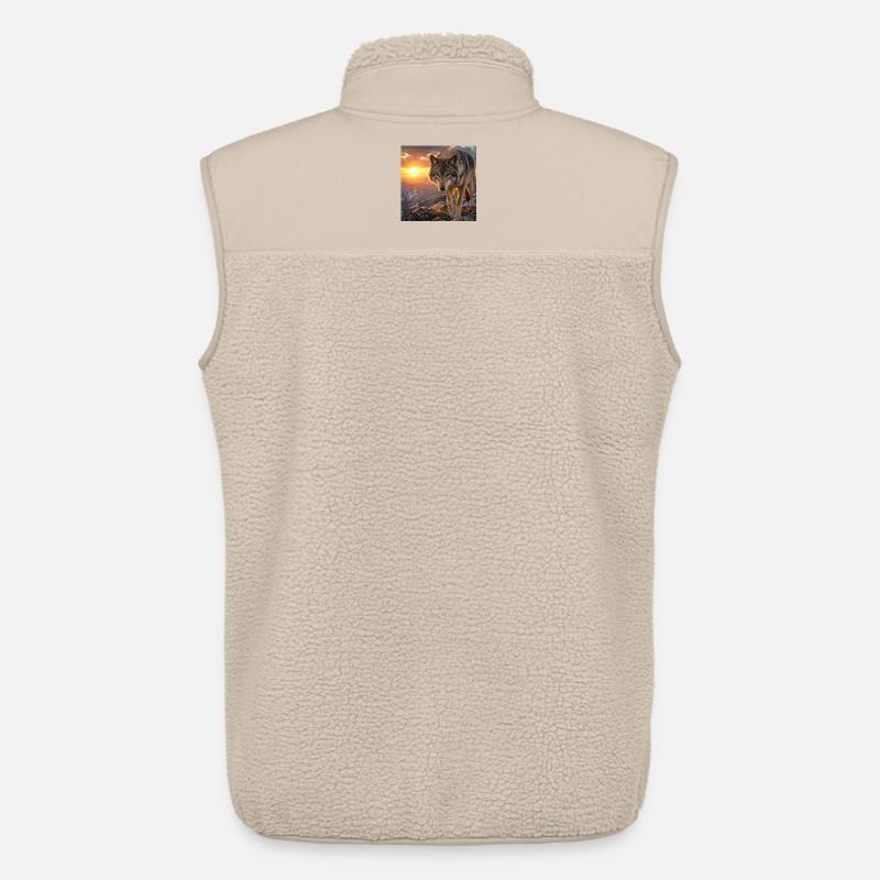 Wolf im Sonnenuntergangsberg - Unisex Sherpaweste von Stanley/Stella - Beige