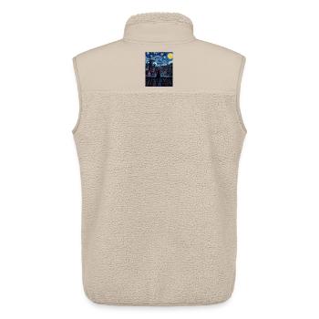 Chat nocturne sur la ville au clair de lune - Veste sans manches sherpa unisexe Stanley/Stella - beige - Dos - AI Model Male 178 light (178cm)