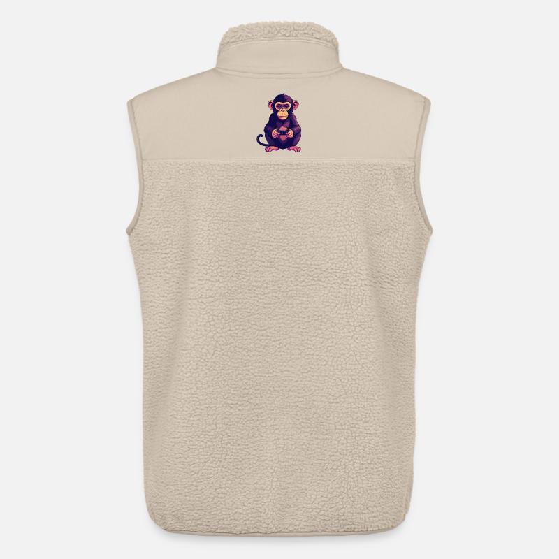 Monkey on controller playing console gaming - Unisex Sherpa Gilet by Stanley/Stella - beige