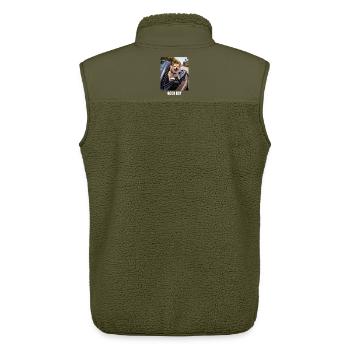 Bonjour Shiba Inu Dog Meme Ondes positives - Veste sans manches sherpa unisexe Stanley/Stella - kaki - Dos - AI Model Male 178 light (178cm)