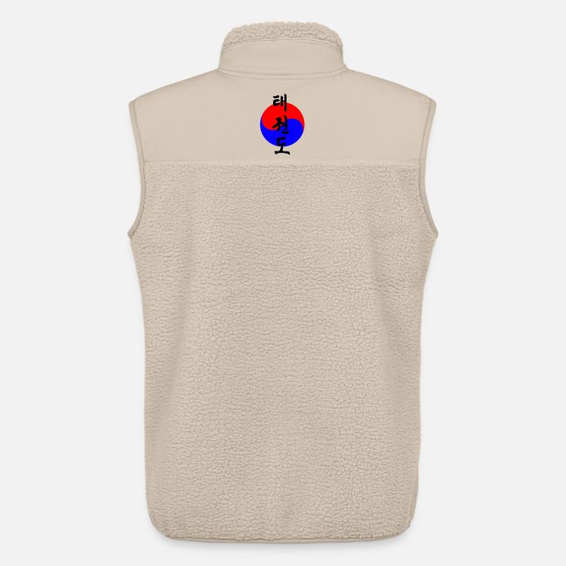 Taekwondo coréen écrit en cercle drapeau coréen - Veste sans manches sherpa unisexe Stanley/Stella - beige