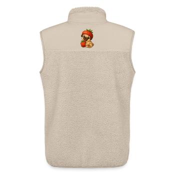 Carlin mignon avec des fraises dessin animé fruité drôle - Veste sans manches sherpa unisexe Stanley/Stella - beige - Dos - AI Model Male 178 light (178cm)